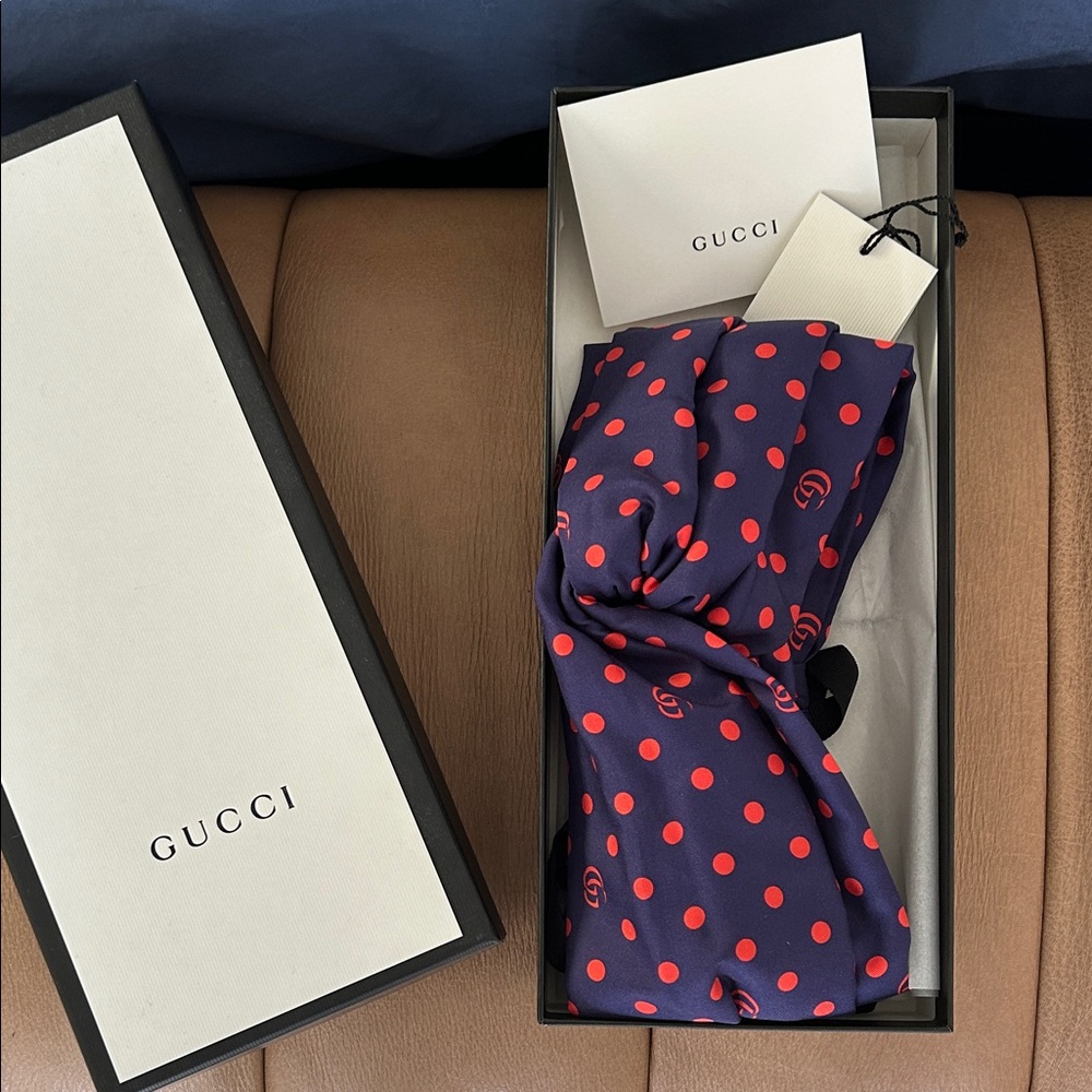 Gucci Navy and Red Polka Dot Headscarf